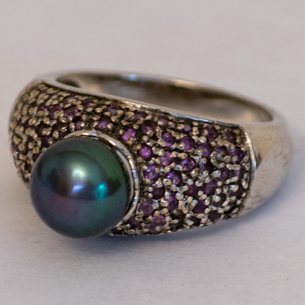 Vintage Designer Chapal-Zenray Tahitian Pearl Sterling Silver 925 Ring Sz 7